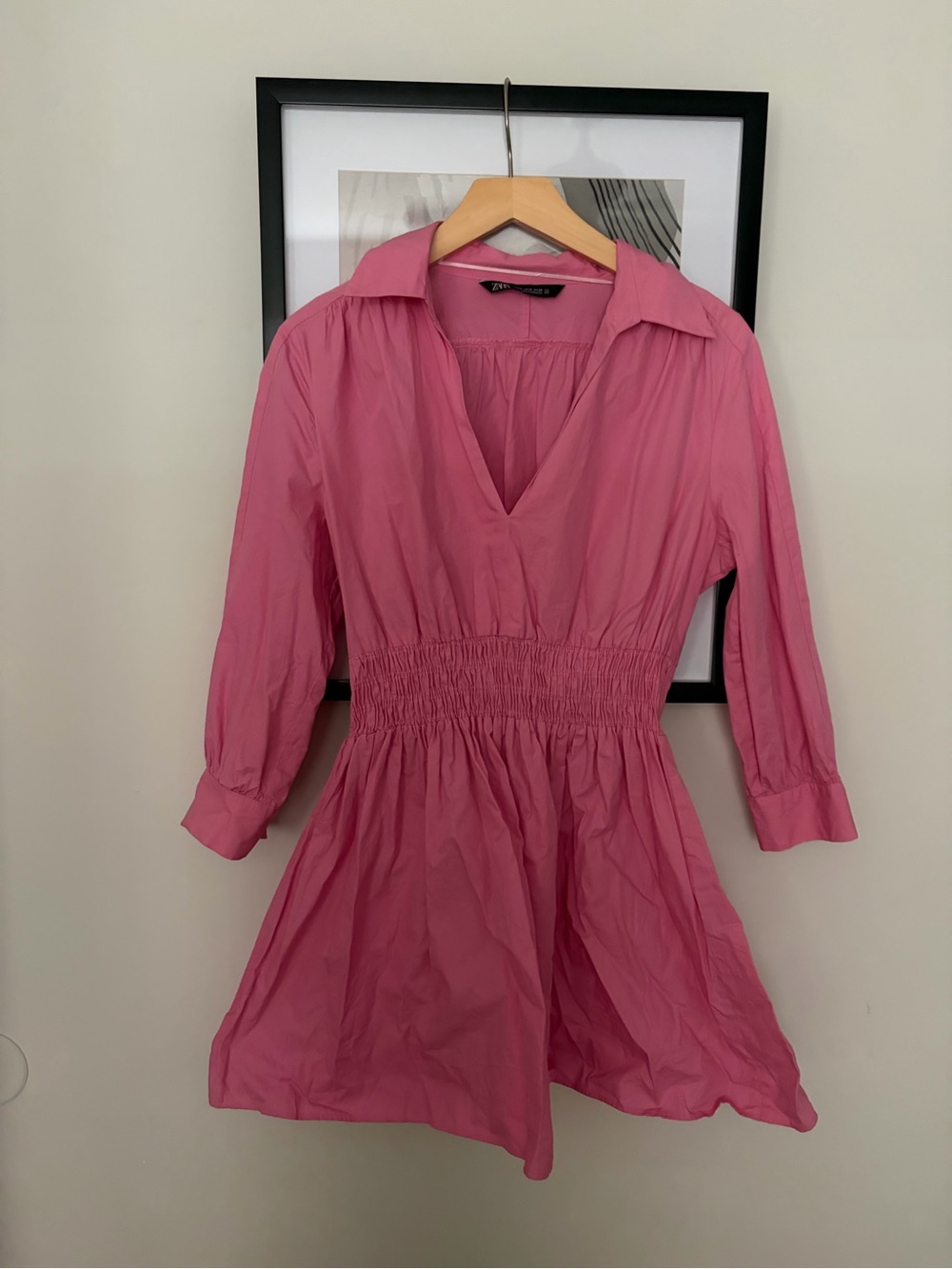 Zara Pink V-Neck Smocked Waist Women's Dress